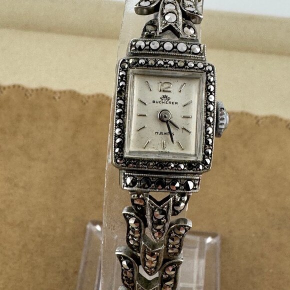 Vintage Elegant 1950's Bucherer Ladies Swiss Made Marcasite Watch - Picture 2 of 8